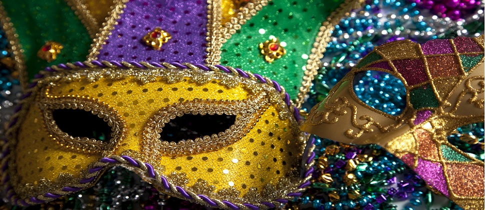 mardi gras masks with beads green gold and purple